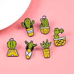 Spille 6 pz/set Cartone Animato Cactus Smalto Pin Verde Pianta In Vaso Donna Uomo Giacche Spille Colletto Distintivo Collezione di Gioielli Regalo