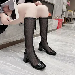 Stivali Primavera Donna Tacchi alti quadrati Moda Caviglia Scarpe casual estive traspiranti Stivali al ginocchio