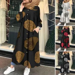 Vestidos casuais outono muçulmano maxi vestido mulheres abaya roupas islâmicas camisa de manga comprida vestidos femininos manto de botão feminino plus size