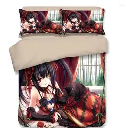 Bettwäsche-Sets, japanisches Anime-Bettbezug-Set, DATE A LIVE Tokisaki Kurumi, bedruckte Baumwolle, inklusive 1 und 2 Kissenbezügen