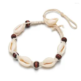 Cavigliere Charm Boho Perline di legno Ciondolo conchiglia Cavigliera per donne Ragazze Corda Bracciali regolabili Piede da spiaggia Enkelbandje Gioielli