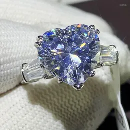 Кластерные кольца бренд уникальные роскошные украшения Fine 925 Серебряная серебряная форма сердца белый топаз CZ Diamond Wedding Band Dift Gift