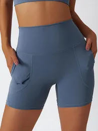 Kvinnors shorts svokor dubbla sidofickor kvinnor snabbt torkande naken känsla byxor sexig bulift stretchy modesportkläder