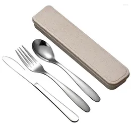 Dinnerware Sets Stainless Steel Set 3 Dinnerwear Tableware Case For Cutlery Travel Posate Campeggio Sushi Servis Seti Prato 617