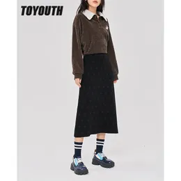 Skirts Toyouth Women Skirt Autumn Winter A Line Elastic Waist Dress Heart Print Black Chic Casual Streetwear Midi Skirt 230204