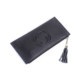 and new tassel leather women's long money clip layer cow leather purse women's ultra-thin handbag