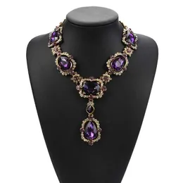 Pendant Necklaces Champagne Purple Green Red Large Glass Crystal Pendants Necklaces For Women Jewelry Indian Ethnic Wedding Maxi Necklace Femme G230206
