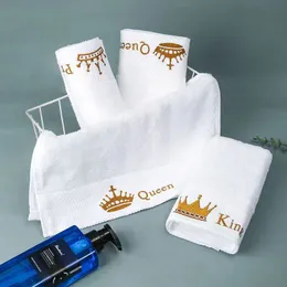 Vit badhandduk Set Pure Cotton Brodery Logo King Queen Prince Princess Badrum Dusch Hem Take Hot Springs Bastu Spa Beauty Salon Handduk