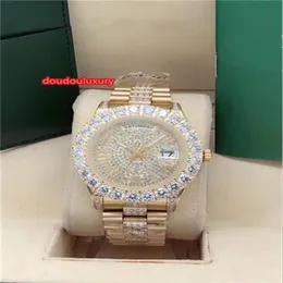 Orologio da uomo di tendenza in scala romana con griffe incastonate con castone di diamanti Orologi di alta moda Orologio meccanico automatico in acciaio inossidabile dorato253A