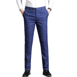 Erkekler Suits Blazers Mavi Ekose Takım Pantolon Erkek İş Gelinlik Moda İnce Pantolon Büyük Boy 29-38 Pantalones Hombremen's