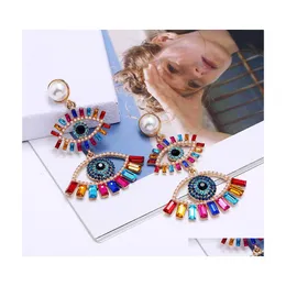 Brincos de olhos malignos de lustre de lustre para mulheres designer de moda Crystal Rhinestone P￩rola Declara￧￣o Drop Brincho Dangles Wedd dhjf0