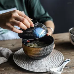 Piatti Tazza da minestra da tavola in ceramica giapponese con coperchio Ristorante Ciotola da dessert creativa Nido d'uccello Stufato di uova al vapore per uso domestico