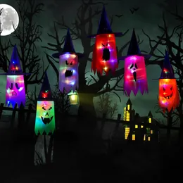 Decorazione per feste Ciondolo per cappello da strega appeso luminoso a LED di Halloween per forniture di alberi da giardino all'aperto