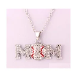 Kolye Kolye Softball Spor Kolyesi Anne Mektup Beyaz Sarı Kristal Rhinestone Ball Charm Bağlantı Zinciri Takım Hayranları Moda Dr Otphd