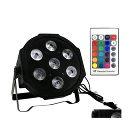 LED -effekter Wireless Remote Control Mini Par Light 7x12W DMX RGBW 4in1 Quad Flat Can Stage Lighting Drop Delivery Lights Dhwoh