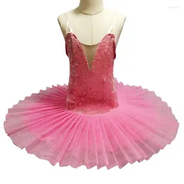 Trajes de desempenho de dança de desgaste do palco tops rosa de veludo feminino saia de balé adulto tutu disco gaze cisne lake vestido