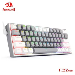 Keyboards REDRAGON Fizz K617 RGB USB Mini Mechanical Gaming Wired Keyboard Red Switch 61 Key Gamer for Computer PC Laptop detachable cable 230206