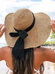 Szerokie brzegowe czapki duże słomkowe czapkę oddychającą Słoneczoną Słoneczoną plażę słońca miękki w kształcie letnie panie proste płaskie hatwide Davi22