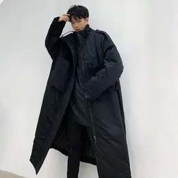 Herr ner manlig japan streetwear vintage lös lastjacka män vinter tjock stativ krage bomull vadderad lång parkas kappa ytterkläder