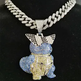 Anhänger Halsketten Hip Hop Bling Anime Squirt Turtle Anhänger Halskette mit Ice Out Kristall Kubanische Kette Mode Carapuce Zenigame Schmuck Dropship G230206