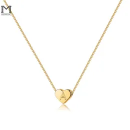 Collane con ciondolo MONOOC Collane iniziali a cuore per donne Collana con ciondolo a cuore riempito in oro 14K Piccole collane iniziali Regali per ragazze G230206