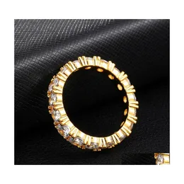 Cluster Rings USA Size 612 Hip Hop 1 Row Round Big Zircon Gold Sier Tennis Ring For Men Women 549 Q2 Drop Delivery Jewelry Dhzci