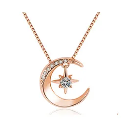 H￤nghalsband Guld Sier Fashion Light of Stars and Moon Charm Necklace Delicate Clavicle Rhinestone Chain for Women Carshop2006 DHPSU