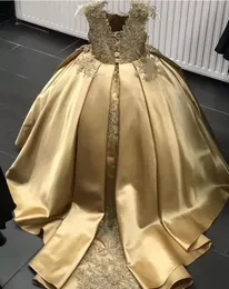 Vestidos de vestido de vestido de vestido de vestido de vestido de cristal de cristal de ouro vestido de bola de bola de miçangas roupas infantis para crianças pequenos vestidos de aniversário bc14239