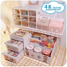 مربعات التخزين WG 3PCS/مجموعة منظم Kawaii Deskpot Makeup Box Container Deving Decor