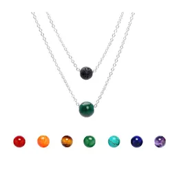 Pendant Necklaces 8Mm Lava Rock And 10Mm 7 Color Chakra Stone Mtilayered Sier Stainless Steel Chain For Women Fashion Jewelry Drop D Otlm7