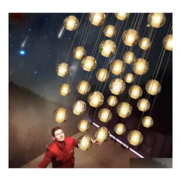 Kronleuchter LED-Kristallglas-Kugel-Anhänger Meteor Regen Deckenleuchte Meteoric Shower Treppenstange Droplight Kronleuchter Beleuchtung Ac11024 Dhhww