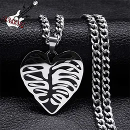 Goth Heart Cage Skeleton Pendant Necklace Stainless Steel Skull Chest Rib Breastbone Necklaces Jewelry bijoux homme N555S06 0206