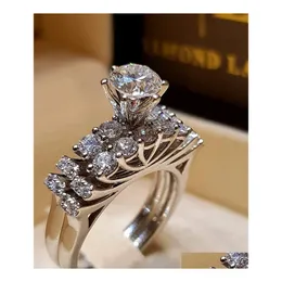 Br￶llopsringar 2 st/set elegant kubisk zirkonupps￤ttning f￶r kvinnor engagemang kristall anillos ring brud bague smycken mujer kvinnlig 617 t2 dhfe1