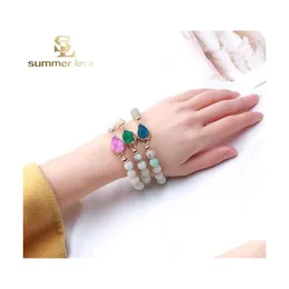 Charme Armbänder 8 5mm Matte Naturstein Durzy Waterdrop Armband Für Frauen Grün Blau Rosa Modeschmuck Großhandel Drop Lieferung Dh7Ar