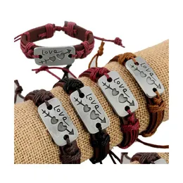 Charm Bracelets Lovers Bracelet Double Heart Love Leather Fashion Couple Jewelry For Men Women Gift 3519 Q2 Drop Delivery Dhc8J