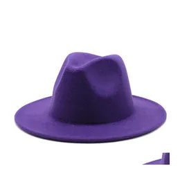 Chap￩us de aba larga Allmatch outono inverno fedora chap￩u de cor s￳lida l￣ feltro para homens Panam￡ Party igreja TRILBY 556 T2 Drop Delivery fashi dhew6