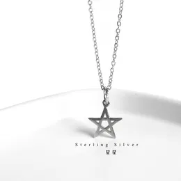 Choker Korean Pentagram Star 925 Sterling Silver Necklace Geometric Five Pointed Chain Pendant Women Jewelry Chokers