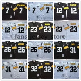 Vintage 32 Franco Harris Football Jersey 20 Rocky Bleier 23 Mike Wagner 26 Rod Woodson 31 Donnie Shell Franco Harris 7 Ben Roethlisberger 12 Terry Bradshaw