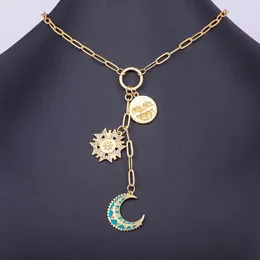 Pendant Necklaces Nidin Classic Zircon Badge Shiny Crystal Moon Pendant Face Relief Necklace Women's Light Luxury Retro Design Jewelry Party Gifts G230206