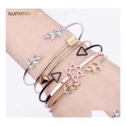 Armreif Einstellbare Größe Geometrische Blatt Kreuz Armband Für Frauen Schwarz Splitter Gold Farbe Manschette Geschenk Einfache Aussage Schmuck Drop Deliv Dhksw