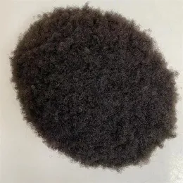 中国の処女人間の髪のピース4mmアフロQ6 Toupee＃1B黒人男性用カラーレースユニット