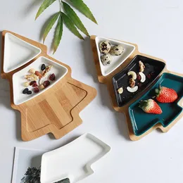 Plates Christmas Tree Dishes Ceramic Bamboo Tray Snack Serving Platter Fruit Bowl Dish Plate Party Dessert Dinnerware With