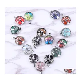 Collane con ciondolo Pietra naturale Hollow Tree Of Life Pink Tigers Eye Healing Crystal Charms Quarzo rosa per collana Creazione di gioielli W Dhilj