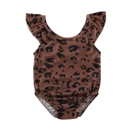 One Pieces 2023 Fashion Summer Swimsuit Kids Badkläder Baby Girl Leopard Print Swimming Costume Outfits