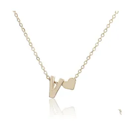 Anh￤nger Halskette 26 Intialer Buchstaben Alphabet Herzkette f￼r Frauen Gold Farbe AZ Kette Mode Schmuck Geschenk 879 R2 Drop Lieferung PE DHVGC
