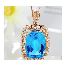 Pendant Necklaces Fashion Luxury Fl Diamond Large Loose Stone Gemstone 18K Gold Plated Caibao Necklace Swiss Blue Topaz Carshop2006 Dh7Nx