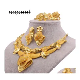 Armband ￶rh￤ngen halsbandsmycken set dubai 24k guld f￤rg prydnad f￶r kvinnor armband ring afrikanska br￶llop fru g￥vor smycken dh9xw