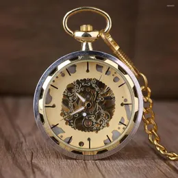 Taschenuhren Steampunk Skelett männliche Uhr transparente mechanische offene Gesicht Retro Ver Vintage Anhänger Uhr Luxus