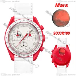 Bioceramic Moonswatch Swiss Quqrtz Chronograph Mens Watch SO33R100 Mission To Mars 42mm Real Fiery Red Ceramic White Dial Nylon Wi2568