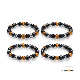 Charm Bracelets 8Mm 10Mm Beads Magnetic Hematite Black Obsidian Men Tiger Eye Stone Wood Bead Couple Bracelet For Women Health Nce H Dh2Xq